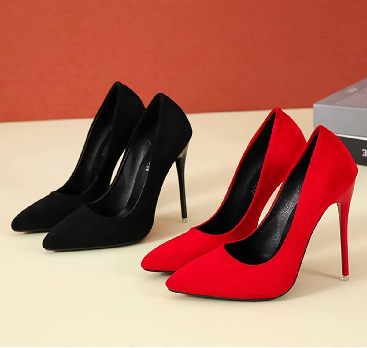 LUXINYU,Women Pointed Toe Heels Solid Suede Elegant Ladies Pumps Sexy Stiletto Shallow Heeled Dress Shoes Comfort Breathable Work Shoes