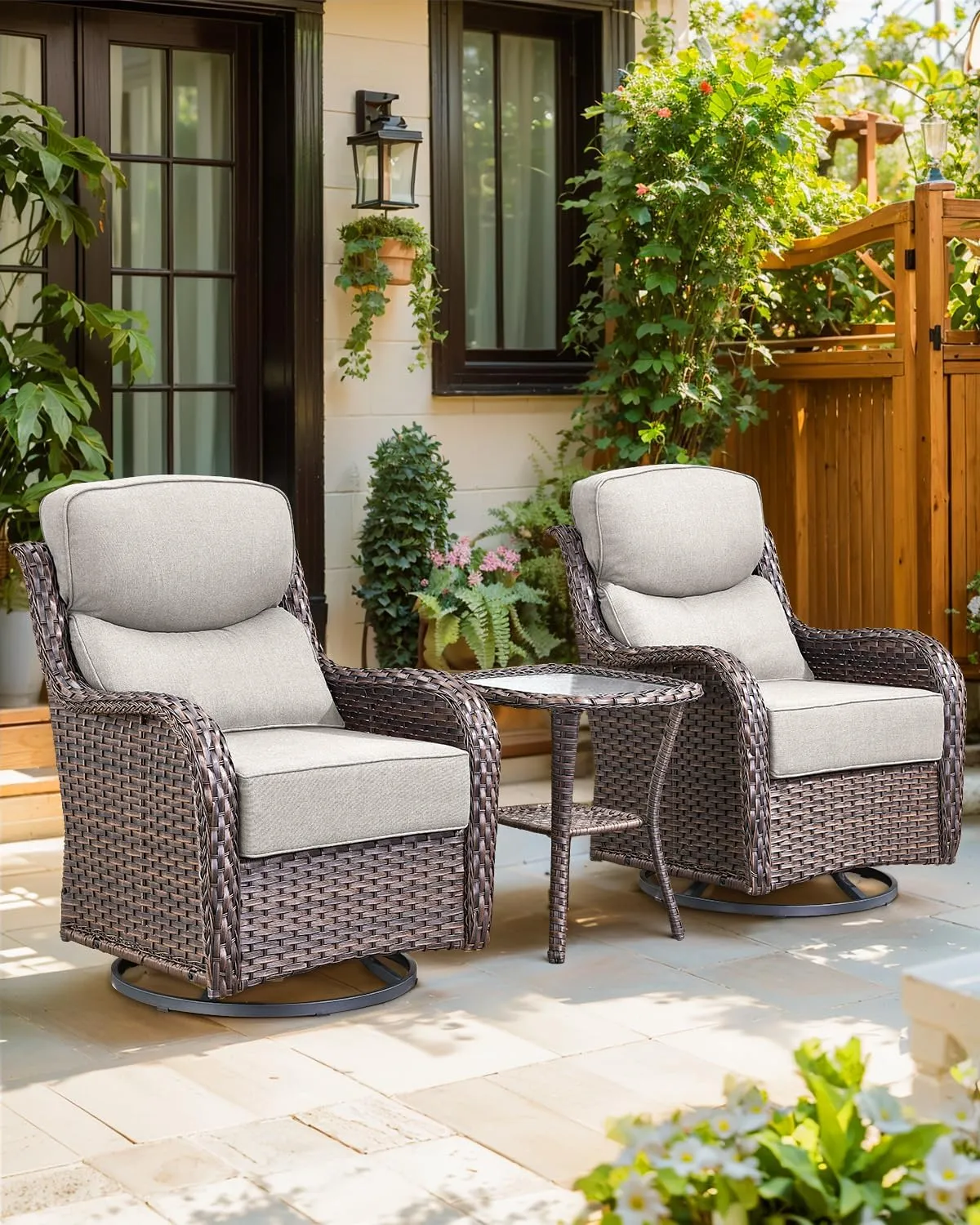 Luxury 24x24x6 Outdoor Cushions Smile - 1 Set Deep Seat Water-Resistant Patio Furniture Replacement Cushion for Wicker Rattan Wood Metal Chair Glider Rocker Loveseat Sofa - Beige