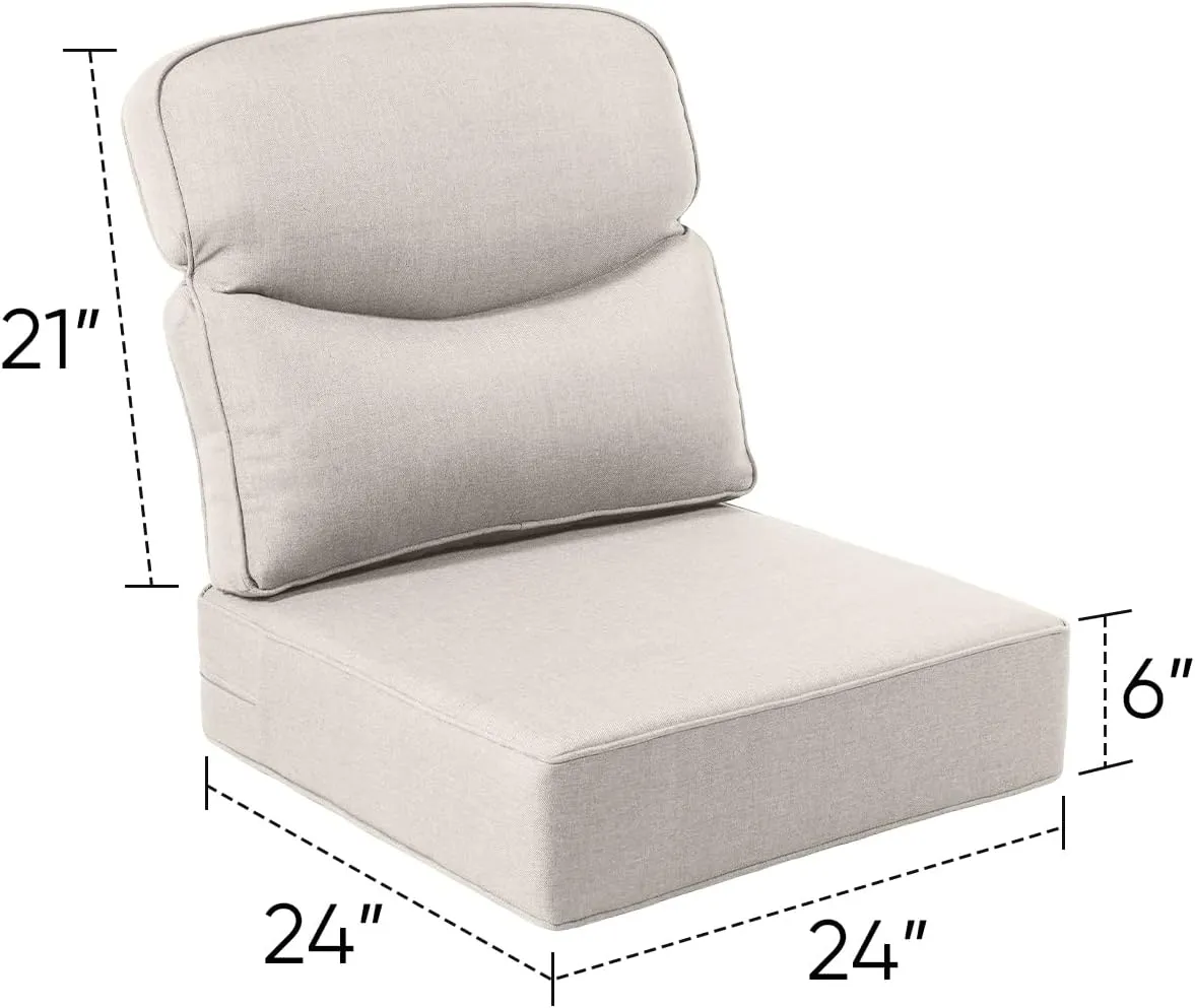 Luxury 24x24x6 Outdoor Cushions Smile - 1 Set Deep Seat Water-Resistant Patio Furniture Replacement Cushion for Wicker Rattan Wood Metal Chair Glider Rocker Loveseat Sofa - Beige