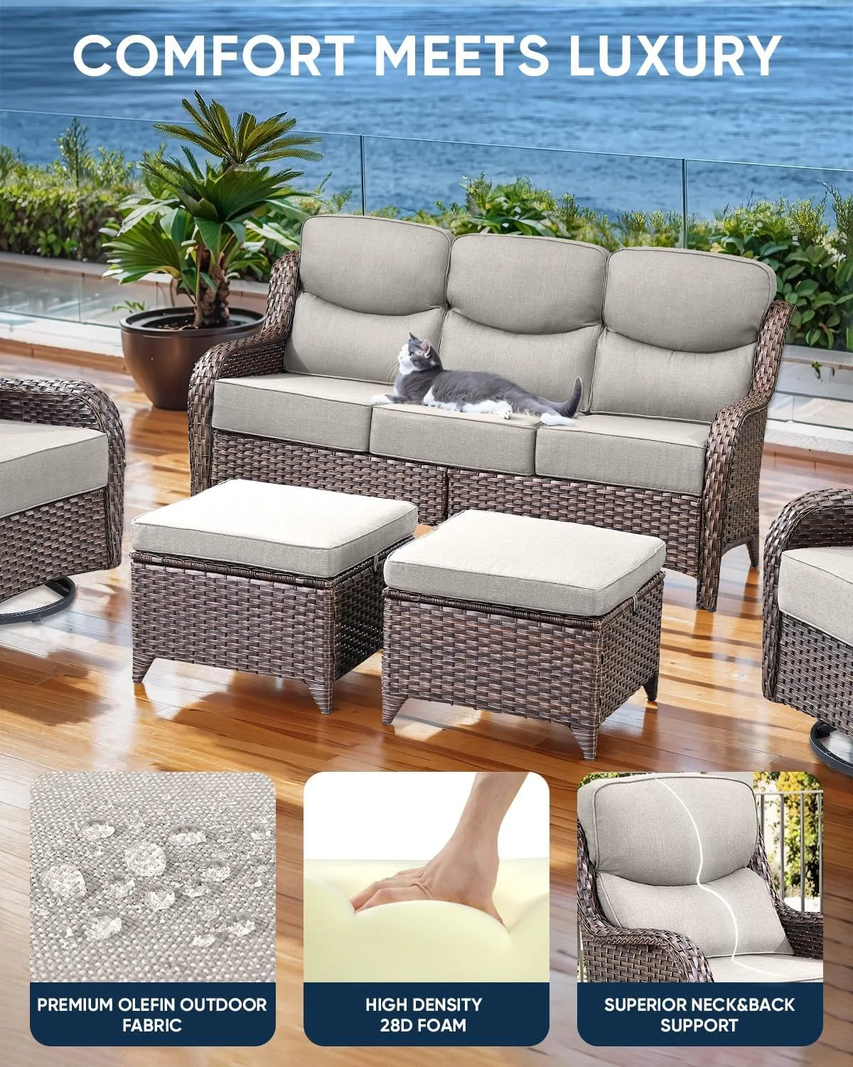 Luxury 24x24x6 Outdoor Cushions Smile - 1 Set Deep Seat Water-Resistant Patio Furniture Replacement Cushion for Wicker Rattan Wood Metal Chair Glider Rocker Loveseat Sofa - Beige