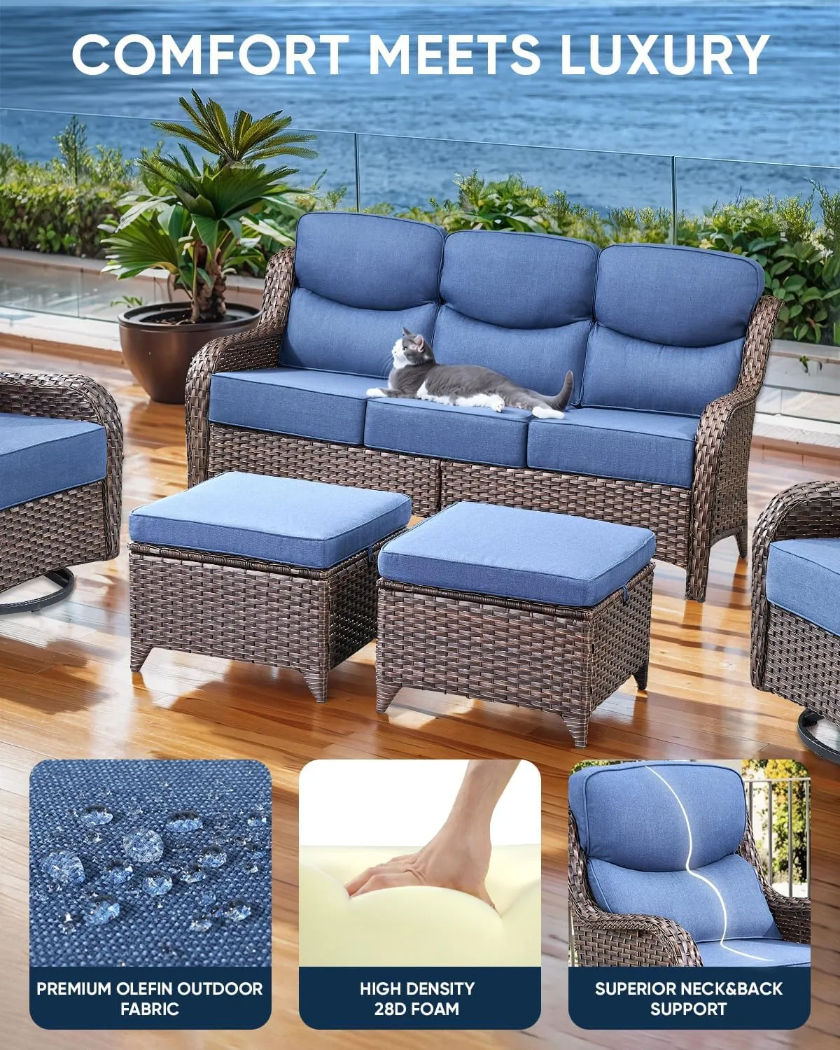 Luxury 24x24x6 Outdoor Cushions Smile - 1 Set Deep Seat Water-Resistant Patio Furniture Replacement Cushion for Wicker Rattan Wood Metal Chair Glider Rocker Loveseat Sofa - Navy Blue