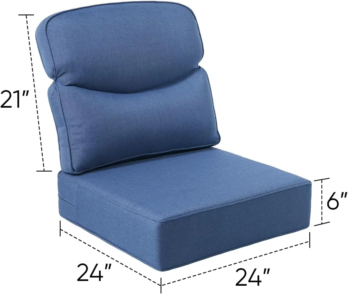 Luxury 24x24x6 Outdoor Cushions Smile - 1 Set Deep Seat Water-Resistant Patio Furniture Replacement Cushion for Wicker Rattan Wood Metal Chair Glider Rocker Loveseat Sofa - Navy Blue