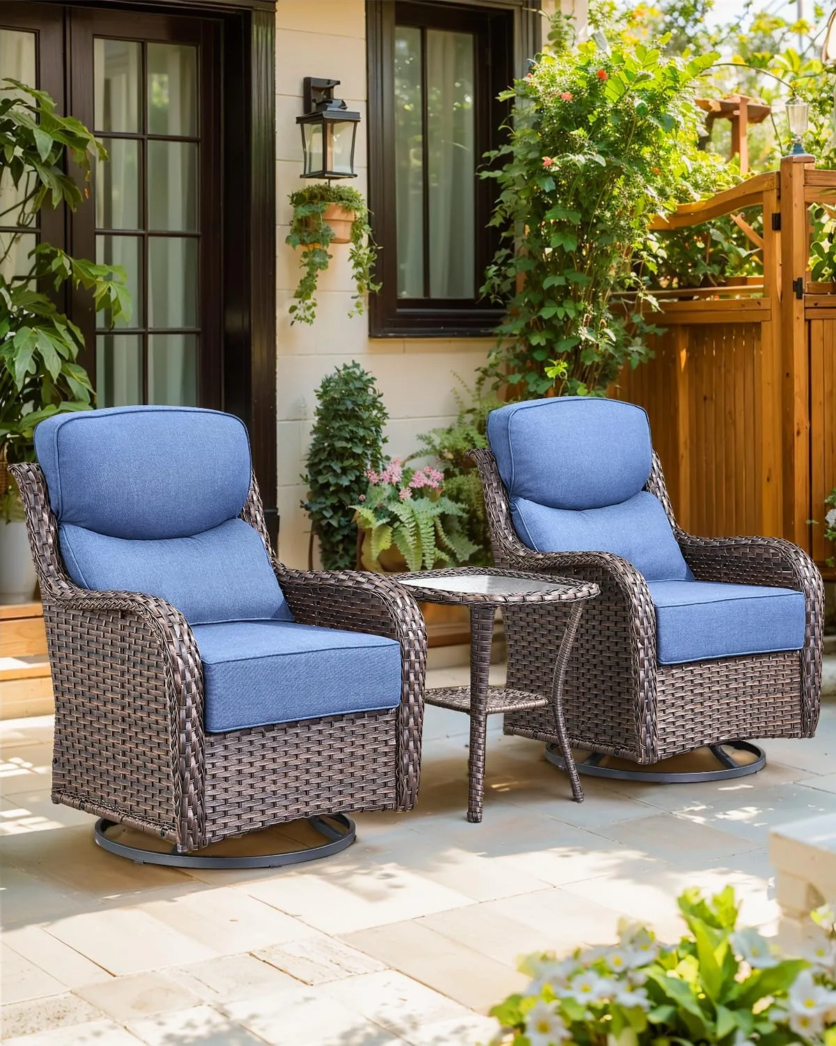 Luxury 24x24x6 Outdoor Cushions Smile - 1 Set Deep Seat Water-Resistant Patio Furniture Replacement Cushion for Wicker Rattan Wood Metal Chair Glider Rocker Loveseat Sofa - Navy Blue