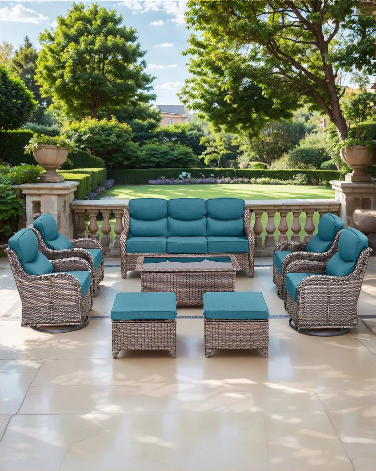 Luxury 24x24x6 Outdoor Cushions Smile - 1 Set Deep Seat Water-Resistant Patio Furniture Replacement Cushion for Wicker Rattan Wood Metal Chair Glider Rocker Loveseat Sofa - Peacock Blue