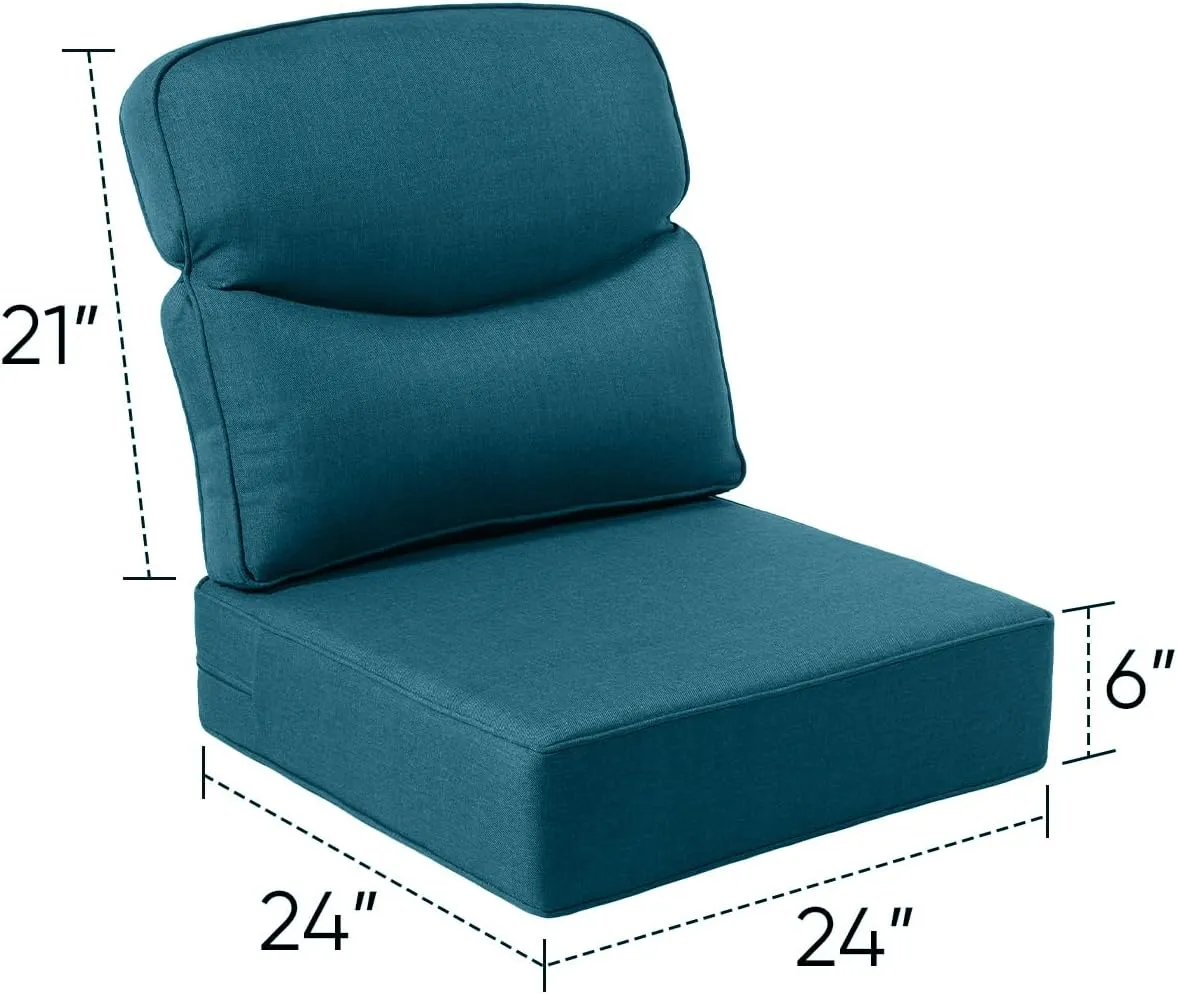 Luxury 24x24x6 Outdoor Cushions Smile - 1 Set Deep Seat Water-Resistant Patio Furniture Replacement Cushion for Wicker Rattan Wood Metal Chair Glider Rocker Loveseat Sofa - Peacock Blue