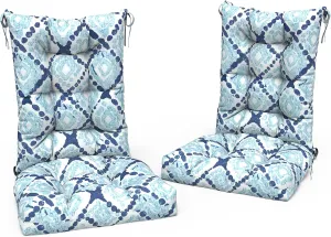 LVTXIII Outdoor Rocking Chair Cushion Set of 2, Patio Fade and Water Resistant Tufted Seat Cushions with Ties for Rocking Chairs Use, 38x17x3, Boho Geometry Blue