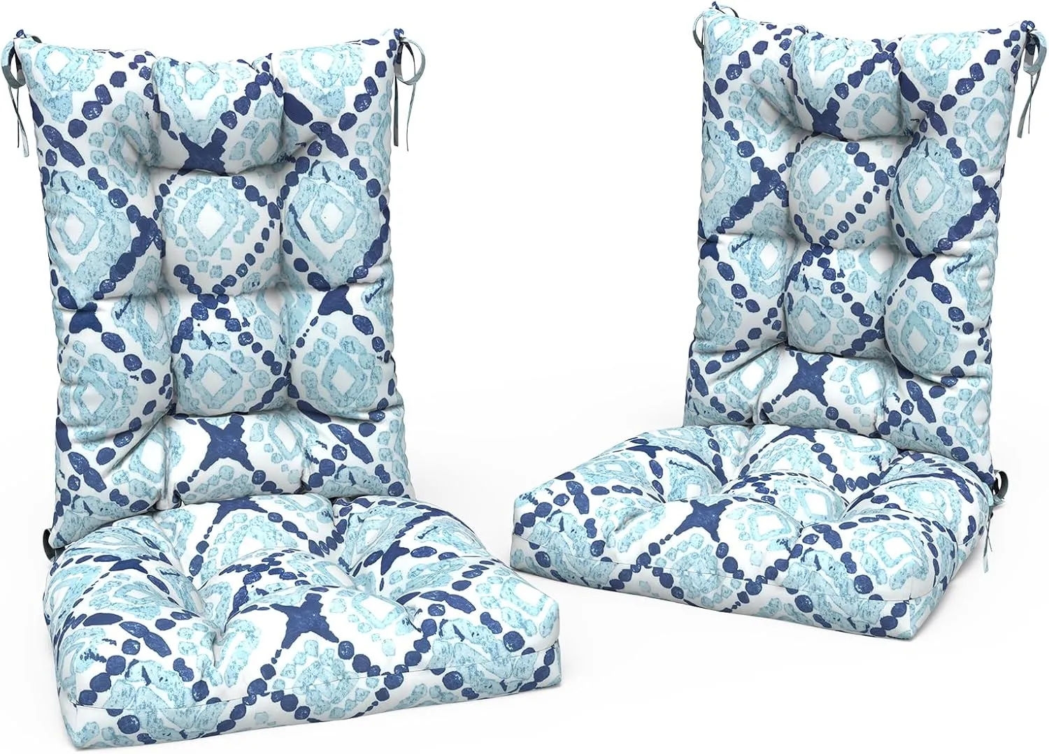 LVTXIII Outdoor Rocking Chair Cushion Set of 2, Patio Fade and Water Resistant Tufted Seat Cushions with Ties for Rocking Chairs Use, 38x17x3, Boho Geometry Blue