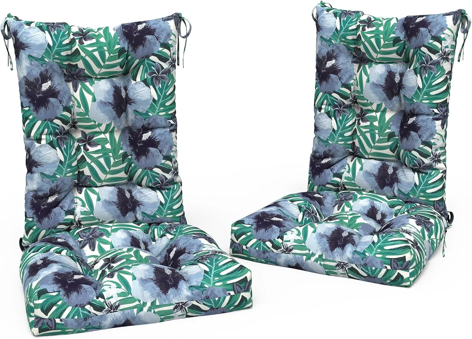 LVTXIII Outdoor/Indoor Rocking Chair Cushion Set with Thick Padding, All Weather Patio Tufted Seat and Back Cushion with Ties for Home and Garden Rocker, 38x17x3, 2 Count, Blue Salmone Tropical