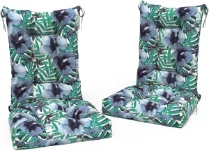 LVTXIII Outdoor/Indoor Rocking Chair Cushion Set with Thick Padding, All Weather Patio Tufted Seat and Back Cushion with Ties for Home and Garden Rocker, 38x17x3, 2 Count, Blue Salmone Tropical