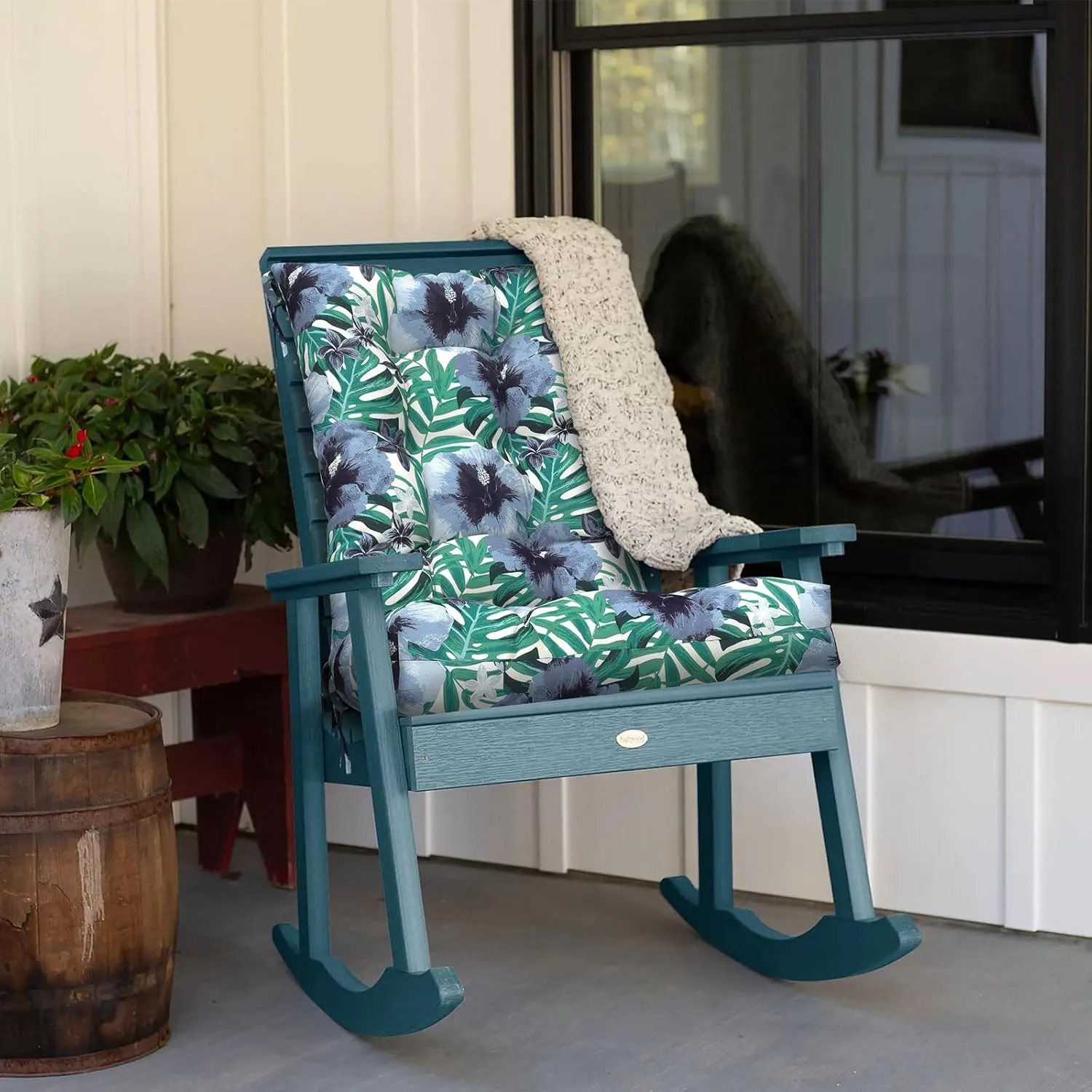 LVTXIII Outdoor/Indoor Rocking Chair Cushion Set with Thick Padding, All Weather Patio Tufted Seat and Back Cushion with Ties for Home and Garden Rocker, 38x17x3, 2 Count, Blue Salmone Tropical