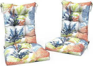 LVTXIII Outdoor/Indoor Rocking Chair Cushion Set with Thick Padding, All Weather Patio Tufted Seat and Back Cushion with Ties for Home and Garden Rocker, 38x17x3, 2 Count, Coral Multi