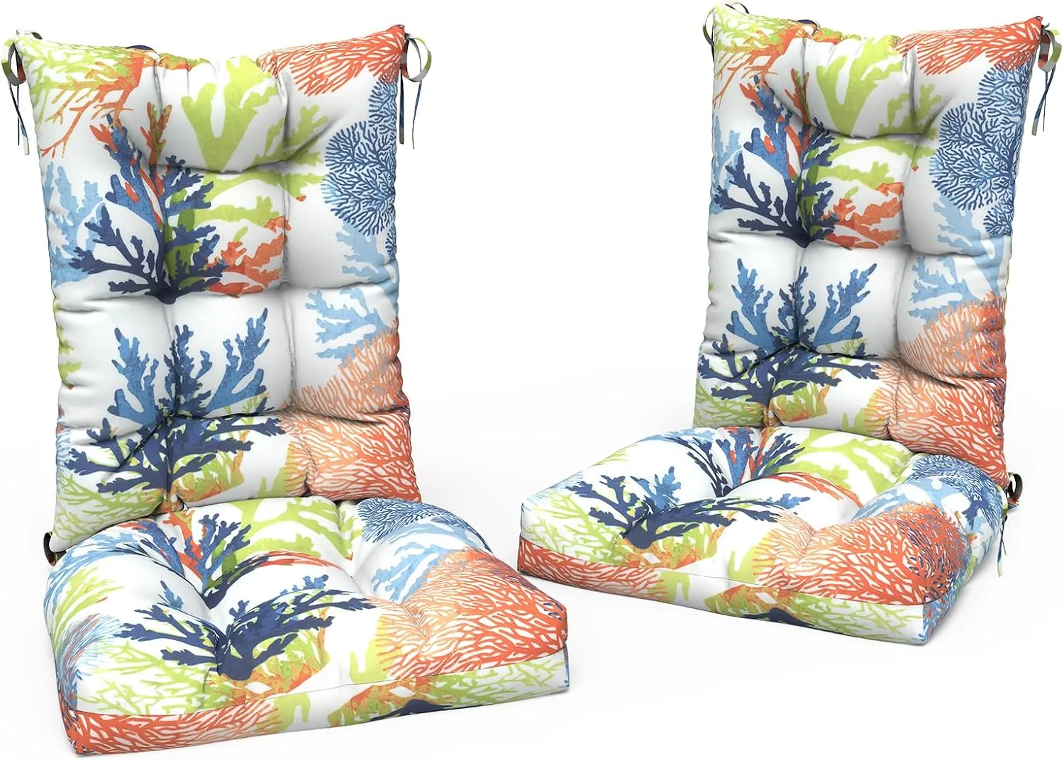 LVTXIII Outdoor/Indoor Rocking Chair Cushion Set with Thick Padding, All Weather Patio Tufted Seat and Back Cushion with Ties for Home and Garden Rocker, 38x17x3, 2 Count, Coral Multi