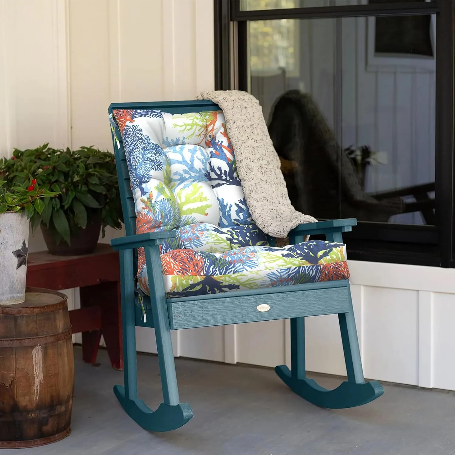 LVTXIII Outdoor/Indoor Rocking Chair Cushion Set with Thick Padding, All Weather Patio Tufted Seat and Back Cushion with Ties for Home and Garden Rocker, 38x17x3, 2 Count, Coral Multi