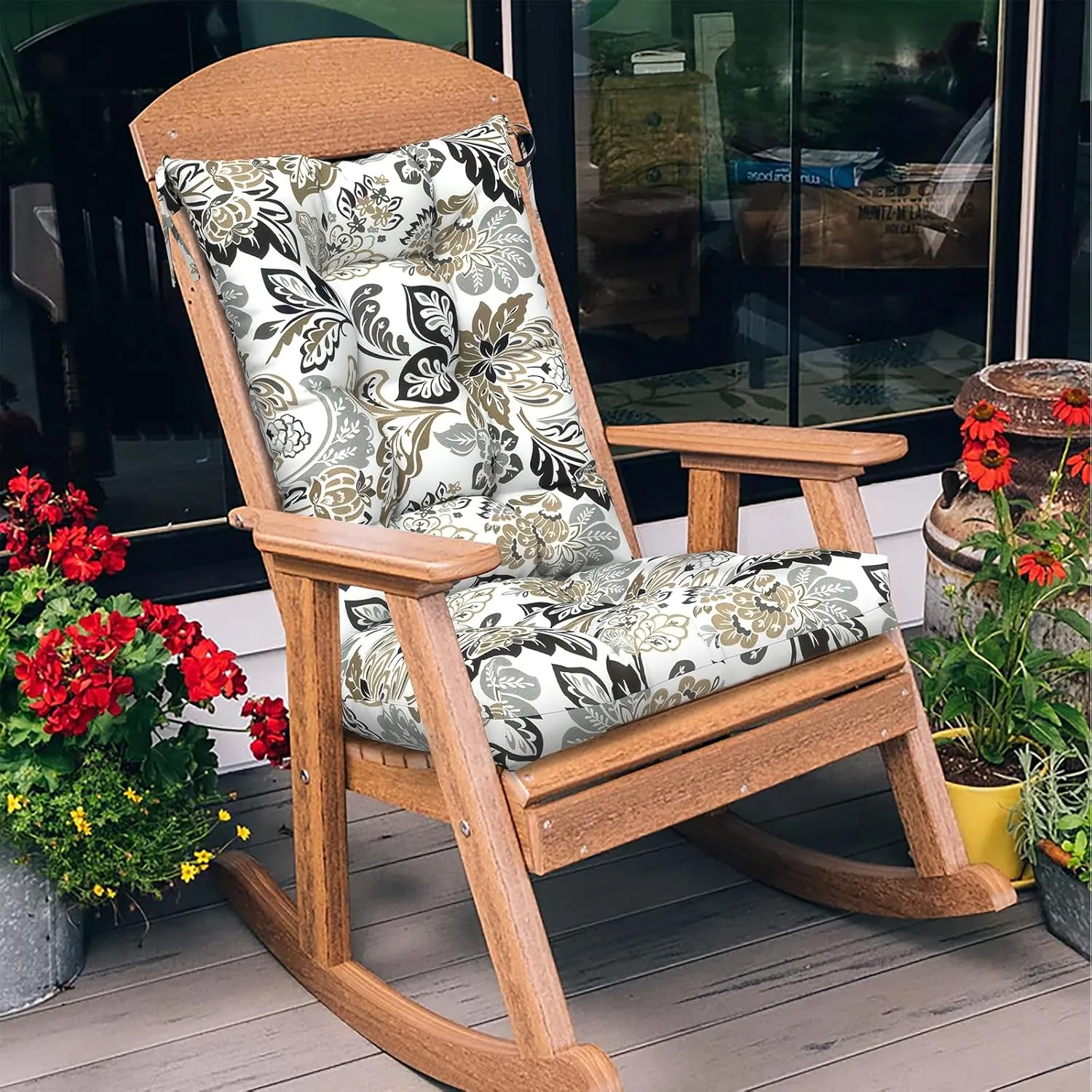 LVTXIII Outdoor/Indoor Rocking Chair Cushion Set with Thick Padding, All Weather Patio Tufted Seat and Back Cushion with Ties for Home and Garden Rocker, 38x17x3, 2 Count, Dailey Tan
