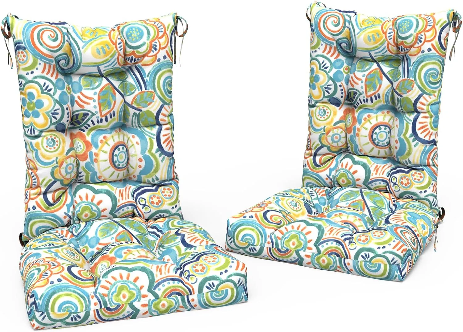 LVTXIII Outdoor/Indoor Rocking Chair Cushion Set with Thick Padding, All Weather Patio Tufted Seat and Back Cushion with Ties for Home and Garden Rocker, 38x17x3, 2 Count, Flower Blue