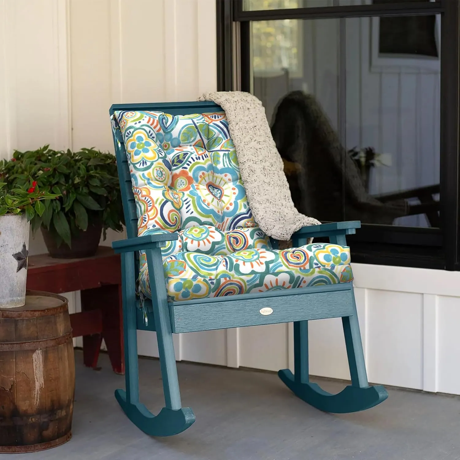 LVTXIII Outdoor/Indoor Rocking Chair Cushion Set with Thick Padding, All Weather Patio Tufted Seat and Back Cushion with Ties for Home and Garden Rocker, 38x17x3, 2 Count, Flower Blue