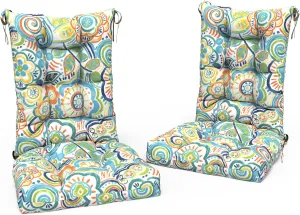 LVTXIII Outdoor/Indoor Rocking Chair Cushion Set with Thick Padding, All Weather Patio Tufted Seat and Back Cushion with Ties for Home and Garden Rocker, 38x17x3, 2 Count, Flower Blue
