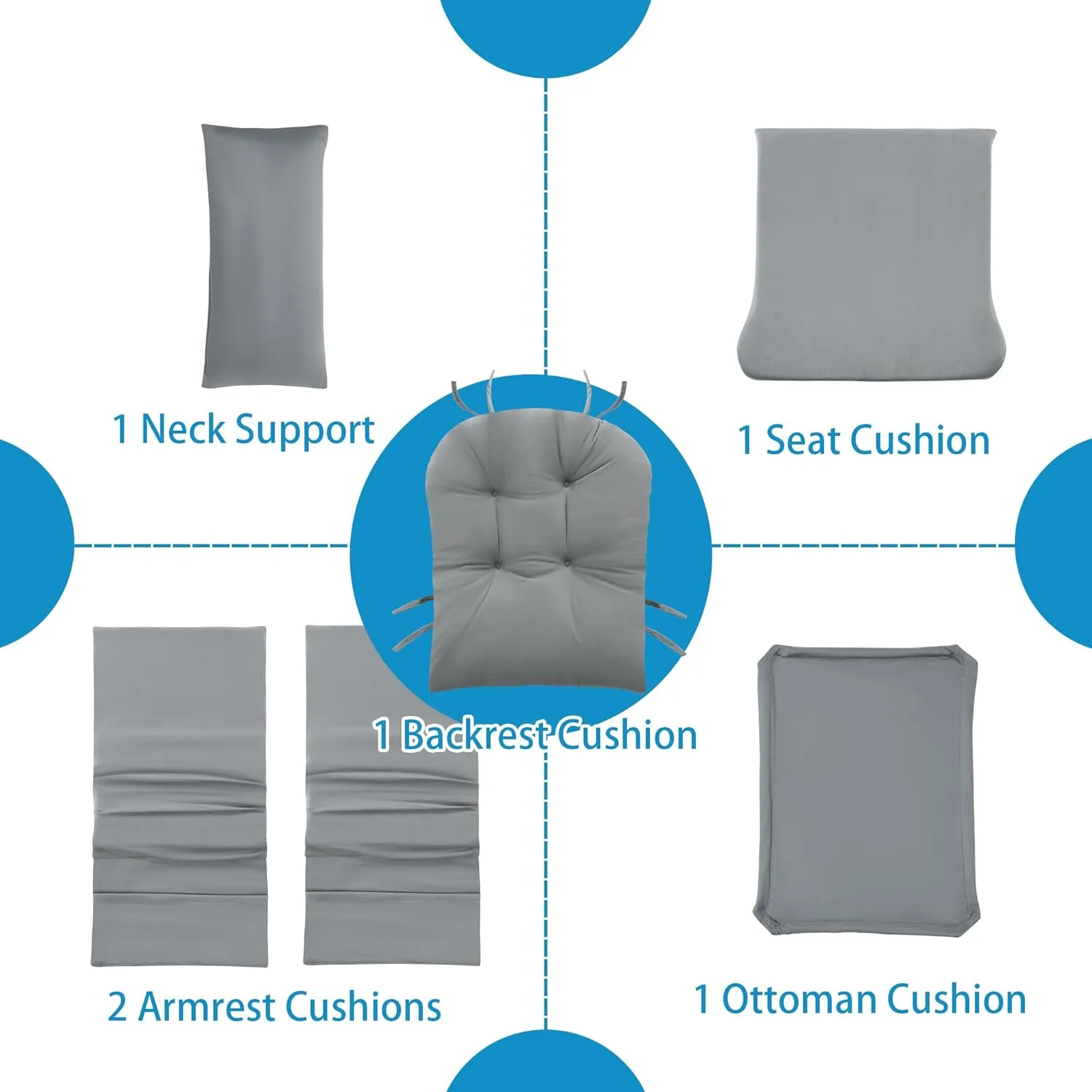 MABOZOO 6 PCS Glider Rocker Replacement Cushions with Storage Side Pocket,Foam & Microfiber Filling, Non-Slip & Washable,Thickened & Supportive Velvet Rocking Chair Cushion Set(Gray)