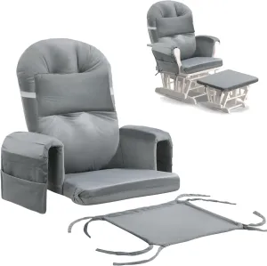 MABOZOO 6 PCS Glider Rocker Replacement Cushions with Storage Side Pocket,Foam & Microfiber Filling, Non-Slip & Washable,Thickened & Supportive Velvet Rocking Chair Cushion Set(Gray)