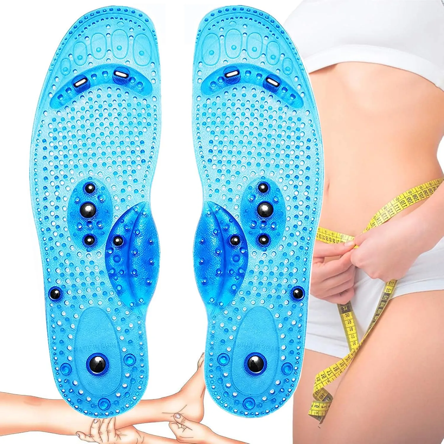 Magnetic Insoles, Acupressure Insoles, Breathable Massage Therapy Relieve Pain Orthotic Gel Shoe Inserts Shoe Massage Insoles Reflexology Insoles for Men and Women,L,Blue