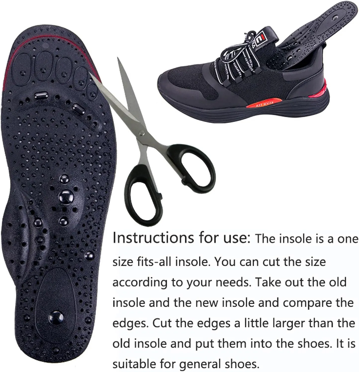 Magnetic Insoles, Acupressure Insoles, Breathable Massage Therapy Relieve Pain Orthotic Gel Shoe Inserts Shoe Massage Insoles Reflexology Insoles for Men and Women,L,Blue