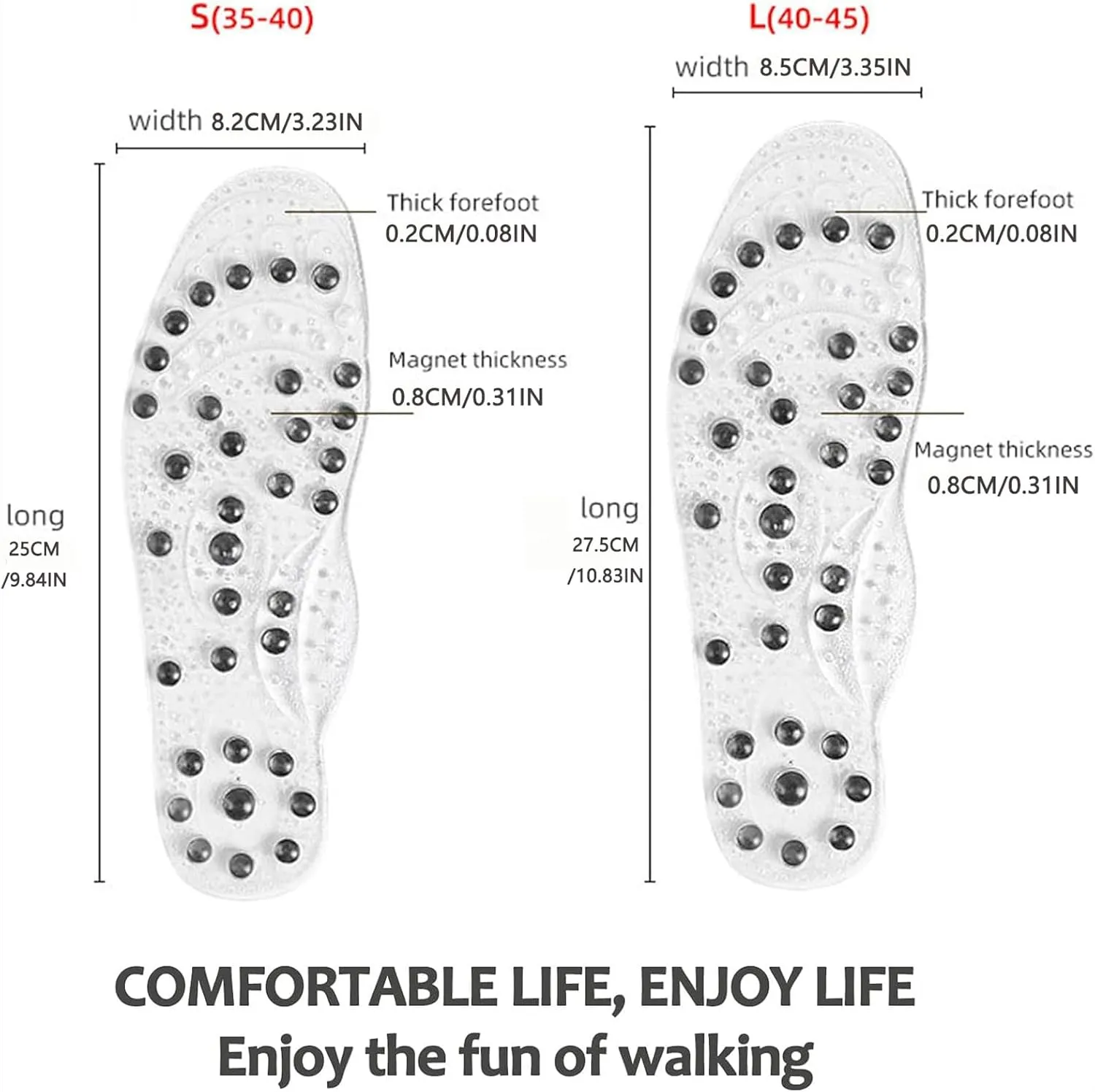 Magnetic Therapy Massage Insoles Acupressure Insoles Pressure Point Reflexology Insoles Therapy Acupuncture Insoles Magnetic Slimming Shoe Comfort Soft Pads Insert,L(41-45),Clear