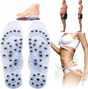 Magnetic Therapy Massage Insoles Acupressure Insoles Pressure Point Reflexology Insoles Therapy Acupuncture Insoles Magnetic Slimming Shoe Comfort Soft Pads Insert,L(41-45),Clear