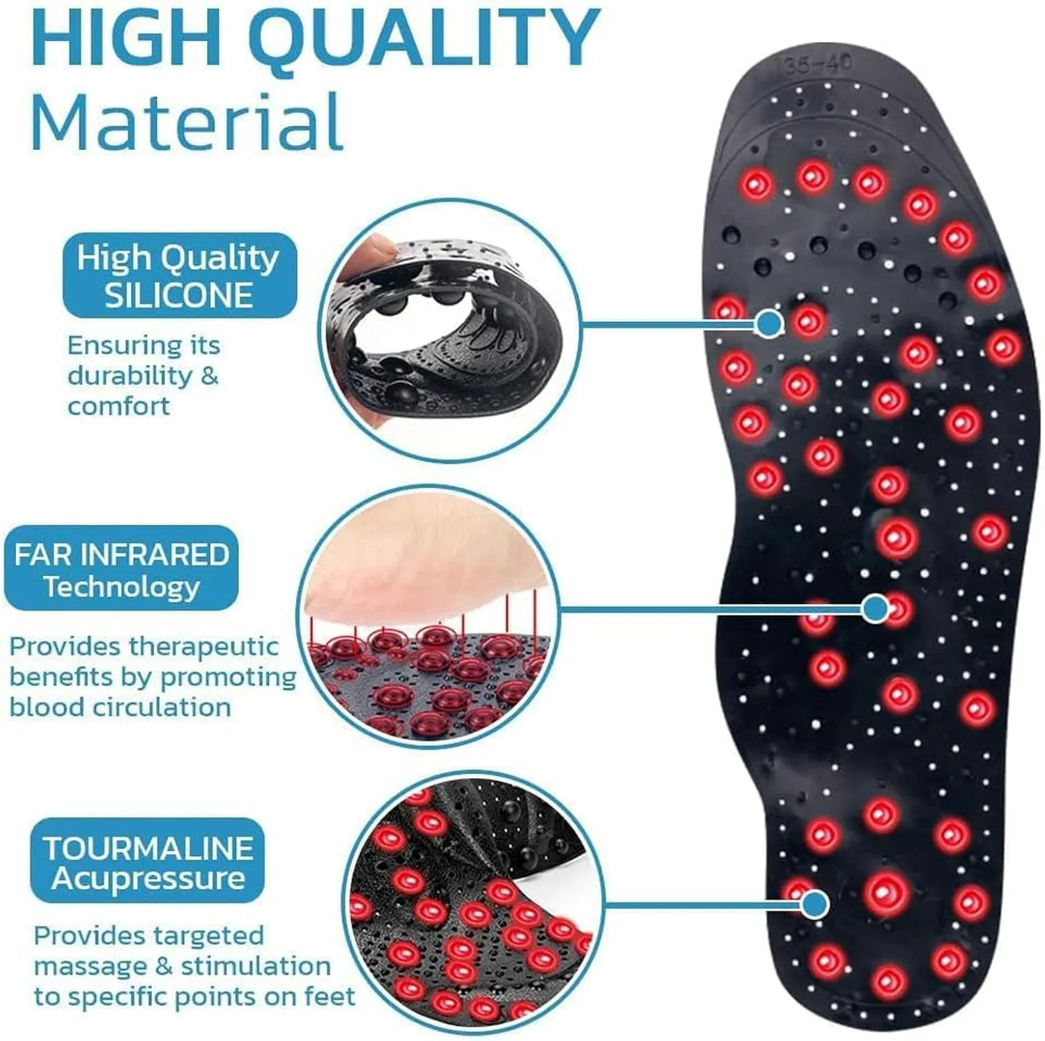 Magnetic Therapy Massage Insoles Acupressure Insoles Pressure Point Reflexology Insoles Therapy Acupuncture Insoles Magnetic Slimming Shoe Comfort Soft Pads Insert,L(41-45),Clear