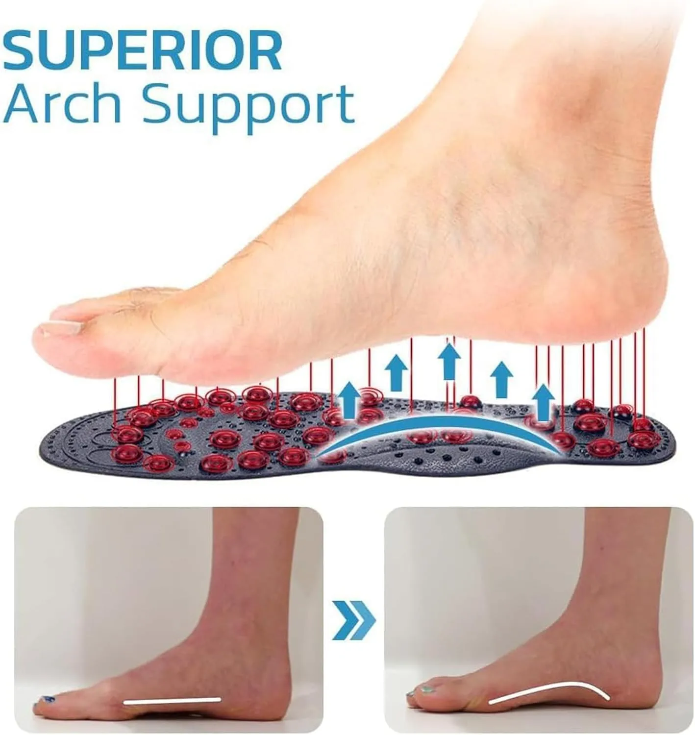 Magnetic Therapy Massage Insoles Acupressure Insoles Pressure Point Reflexology Insoles Therapy Acupuncture Insoles Magnetic Slimming Shoe Comfort Soft Pads Insert,L(41-45),Clear
