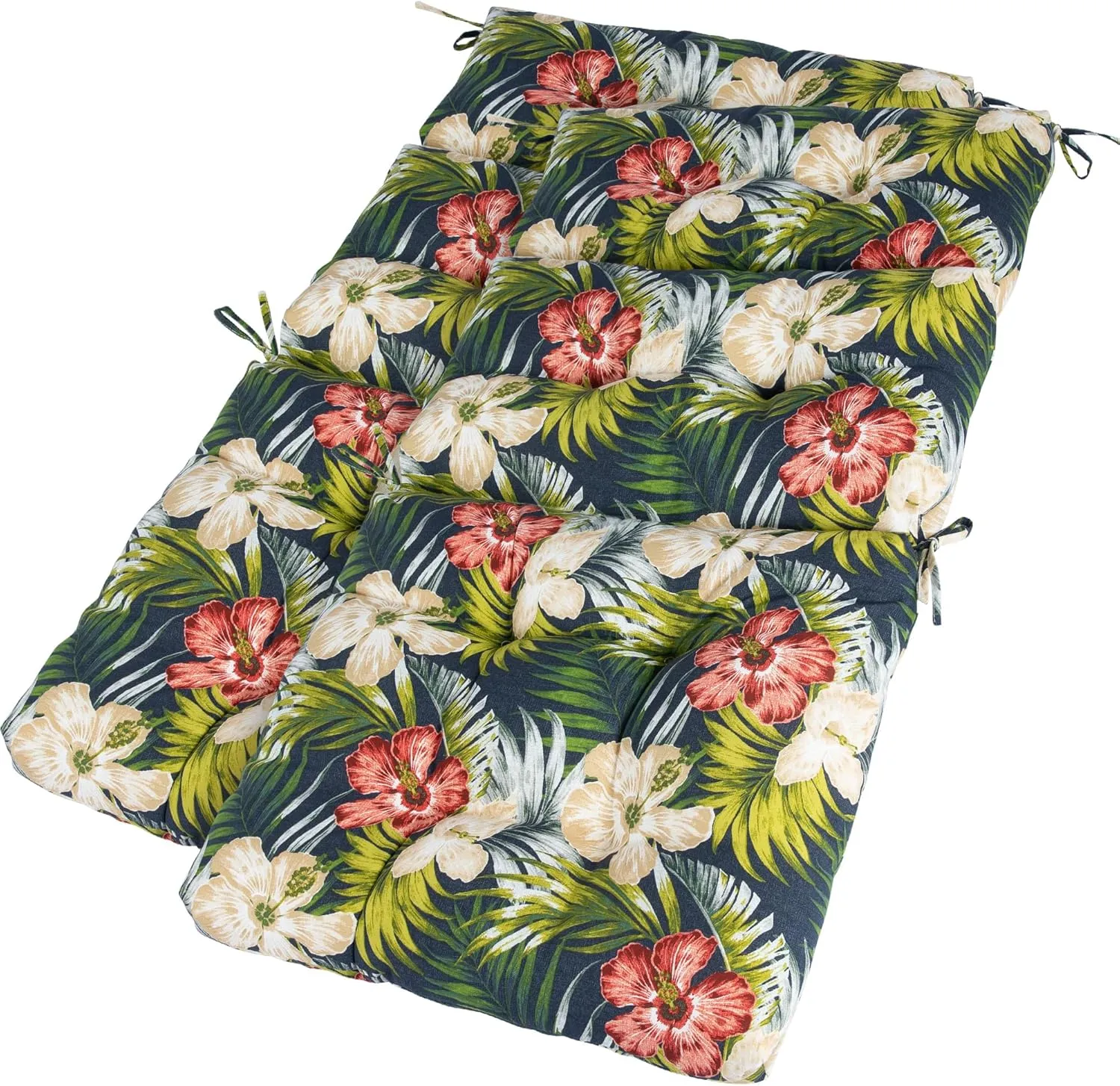 Magpie Fabrics Indoor Outdoor Tufted High Back Chair Cushion Set of 2, Waterproof All-Weather Deep Seating Rocking Chair Patio Chaise Lounge Sun Lounger Chair Cushions(Midnight Blue Floral)