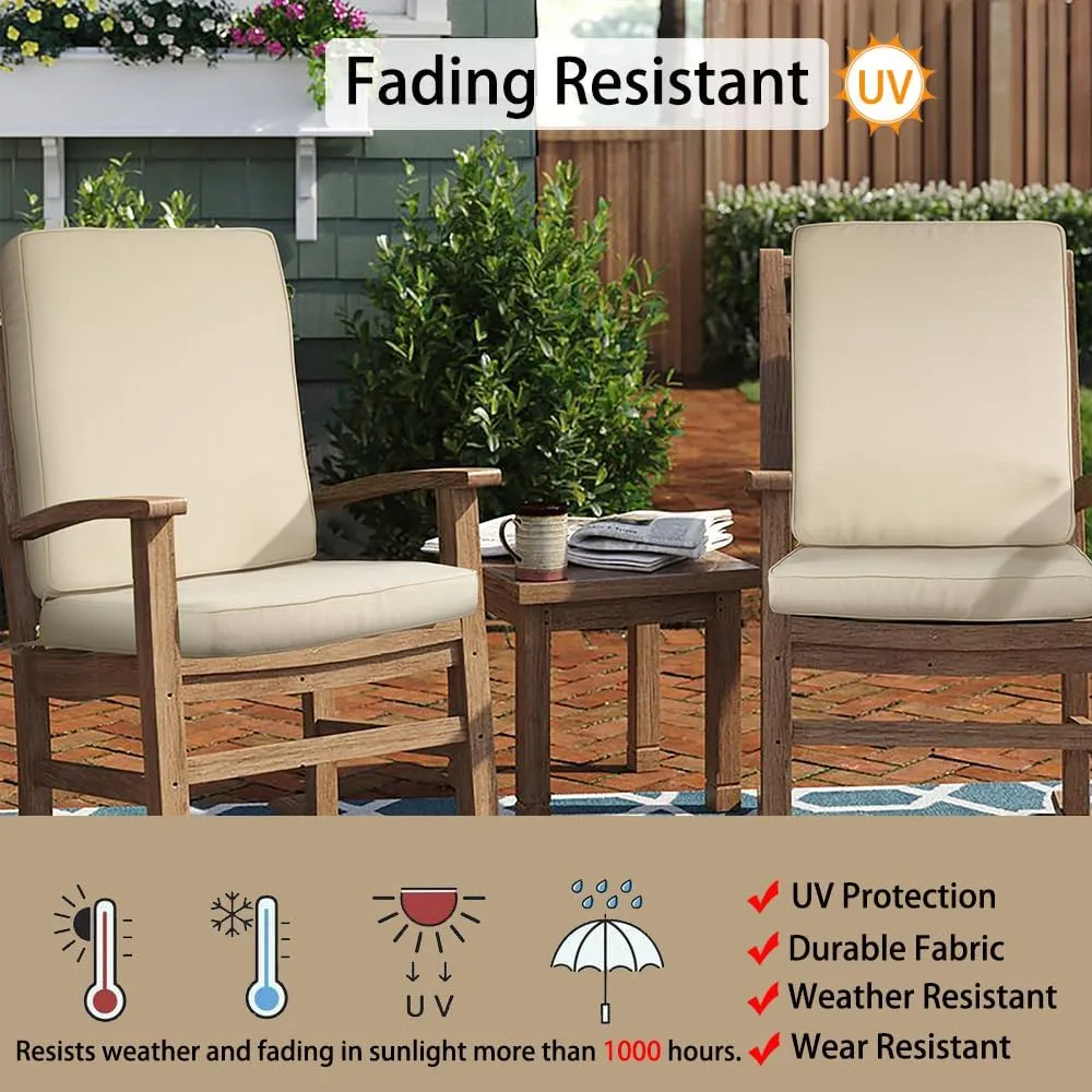 Magpie Fabrics Outdoor/Indoor High Back Square Corner Chair Cushion with Handle & Ties, Waterproof for Home Garden Balcony Patio Beach Swimming Pool, 45"x20"x3", Beige