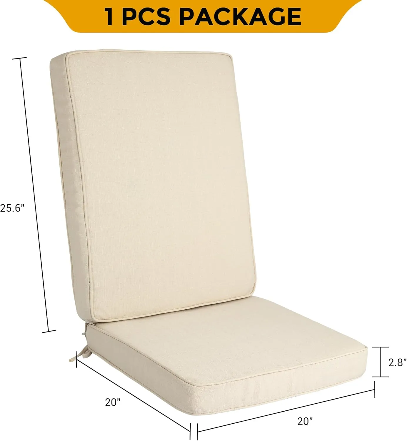 Magpie Fabrics Outdoor/Indoor High Back Square Corner Chair Cushion with Handle & Ties, Waterproof for Home Garden Balcony Patio Beach Swimming Pool, 45"x20"x3", Beige