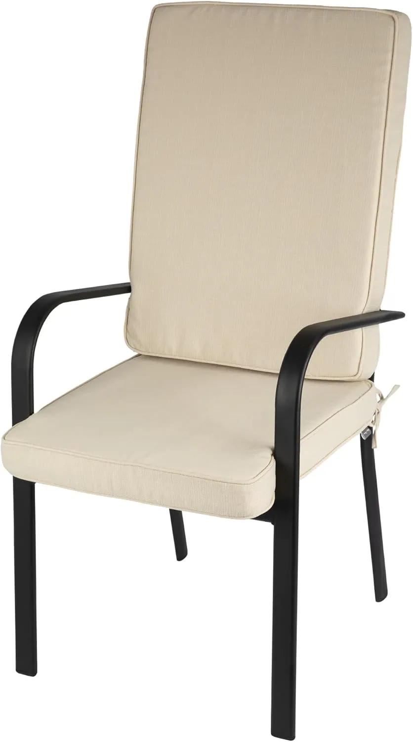 Magpie Fabrics Outdoor/Indoor High Back Square Corner Chair Cushion with Handle & Ties, Waterproof for Home Garden Balcony Patio Beach Swimming Pool, 45"x20"x3", Beige