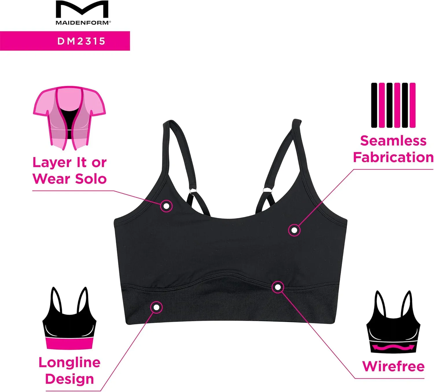 Maidenform Women's M Seamless Crop Tank Wireless Bralette