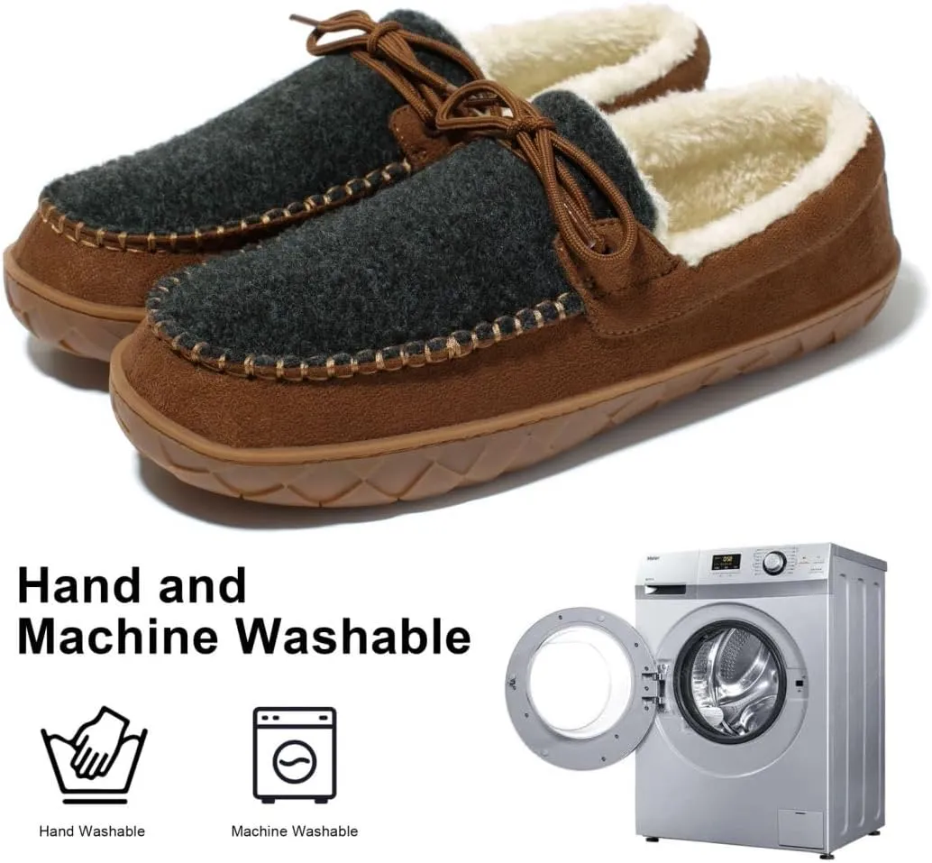 MAINCH Mens Moccasin Slippers with Memory Foam Insoles Warm Furry Lining Indoor Outdoor Size 7-16