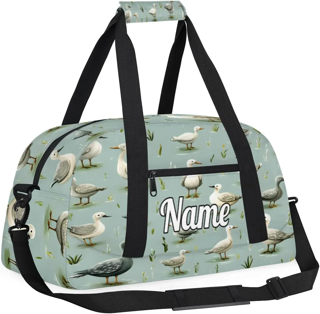 Mallard Ducks Pattern Personalized Kids Gym Bag Custom Name Sport Duffel Bag Dance Ballet Bag for Girls Practice Workout Bag
