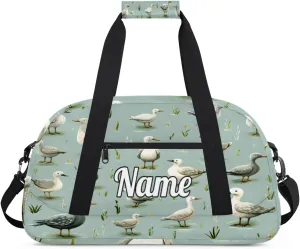 Mallard Ducks Pattern Personalized Kids Gym Bag Custom Name Sport Duffel Bag Dance Ballet Bag for Girls Practice Workout Bag