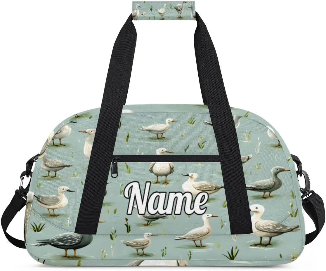Mallard Ducks Pattern Personalized Kids Gym Bag Custom Name Sport Duffel Bag Dance Ballet Bag for Girls Practice Workout Bag