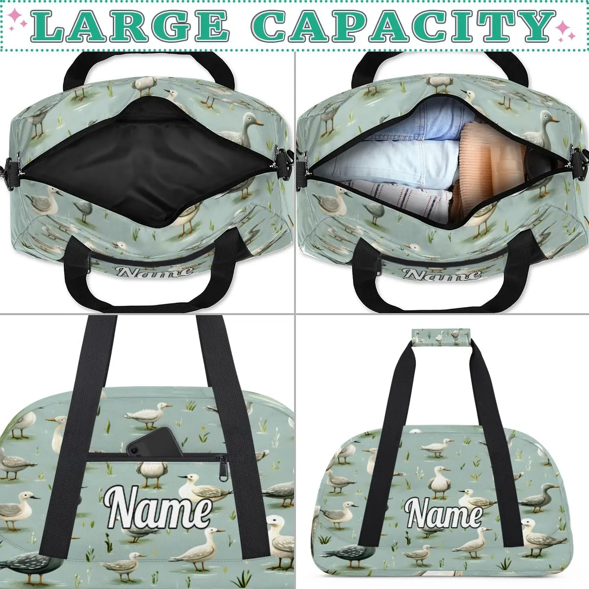 Mallard Ducks Pattern Personalized Kids Gym Bag Custom Name Sport Duffel Bag Dance Ballet Bag for Girls Practice Workout Bag