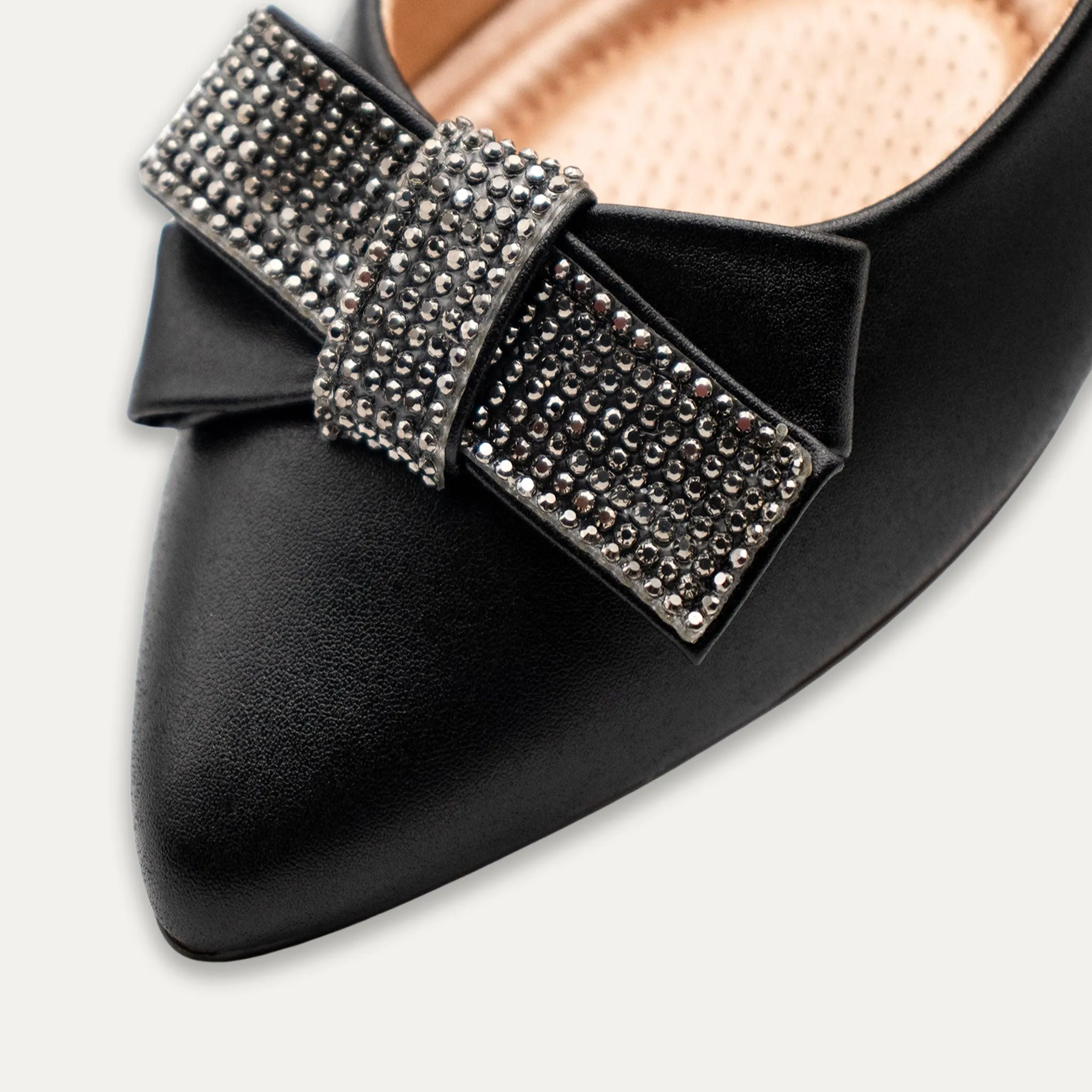 Mariana Crystal Ribbon Black Pointed Toe Flats