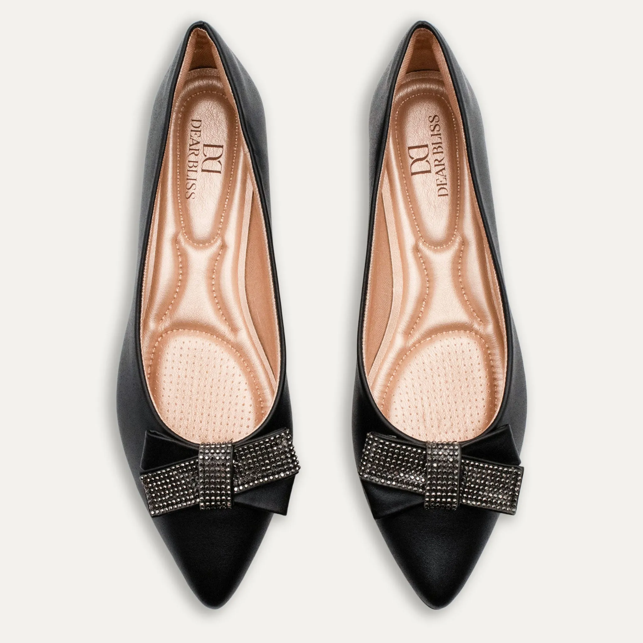 Mariana Crystal Ribbon Black Pointed Toe Flats