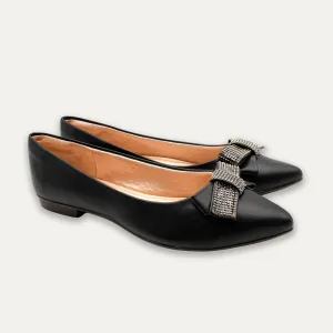 Mariana Crystal Ribbon Black Pointed Toe Flats