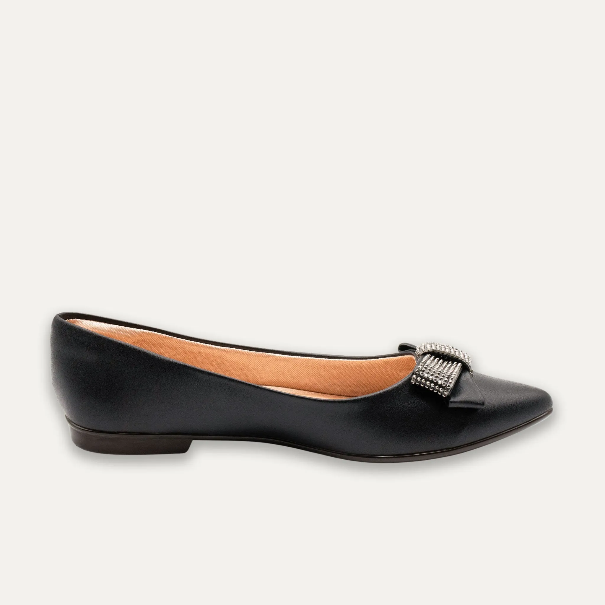 Mariana Crystal Ribbon Black Pointed Toe Flats