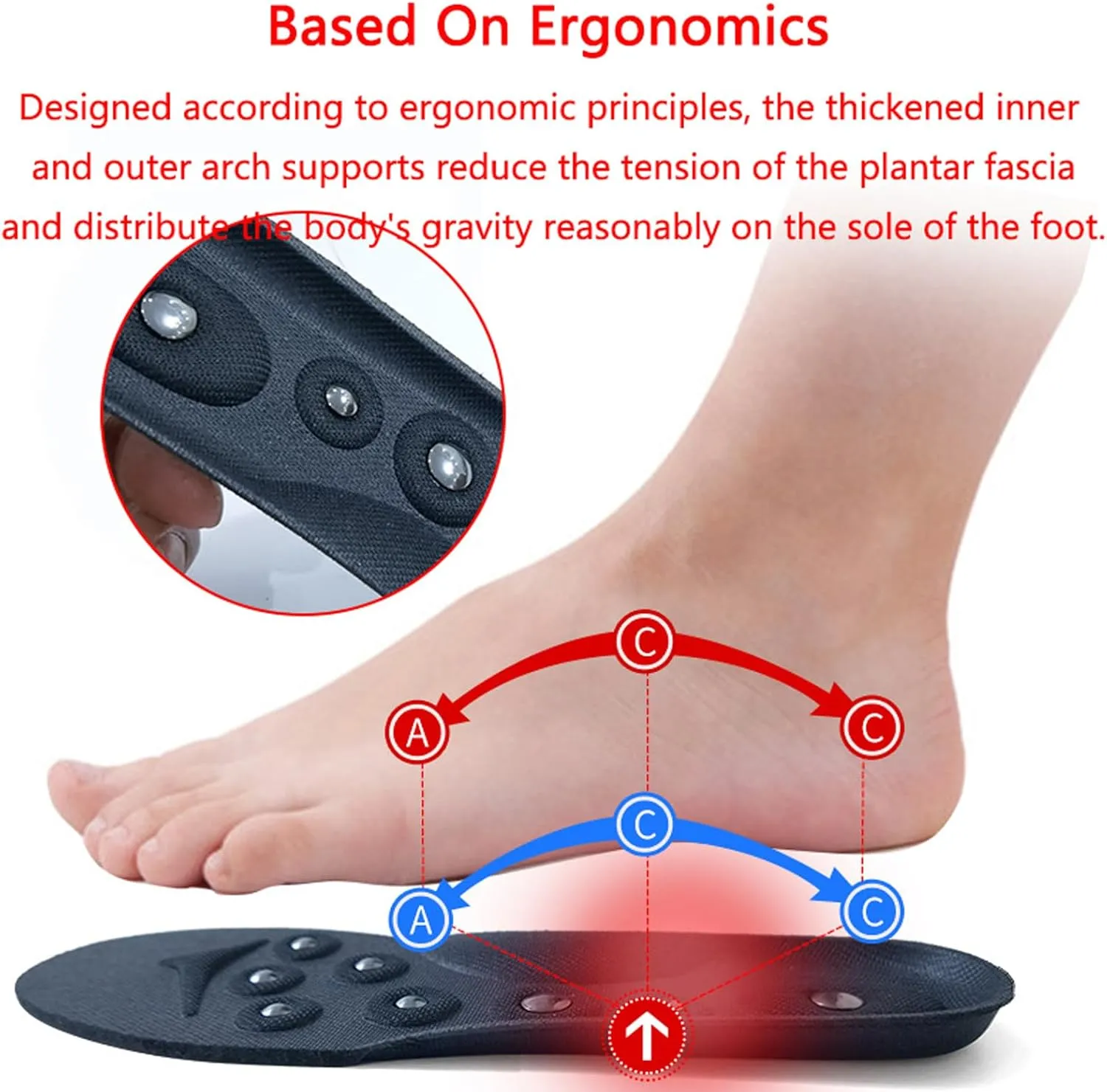 Massage Magnetic Acupressure Insoles, Acupressure Magnetic Massage Shoe Insoles, Foot Therapy Reflexology Orthotic Insoles for Flat Feet, Plantar Fasciitis,L,2 Pairs