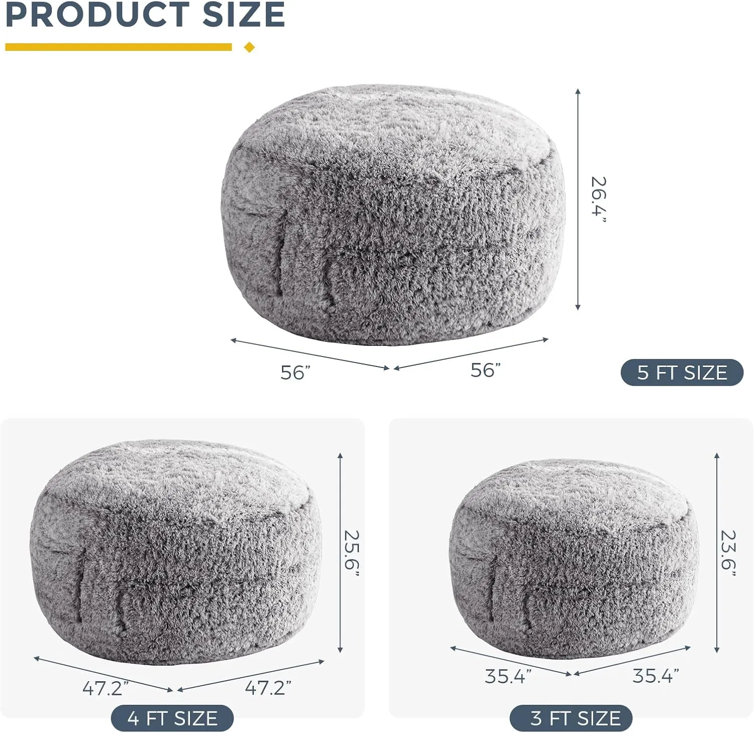 MAXYOYO Bean Bag Chair for Adults, Large 3 ft Bean Bag Chair with Foam Filling, Ultra Soft Fur Lazy Sofa for Living Room Bedroom, Machine Washable Cover