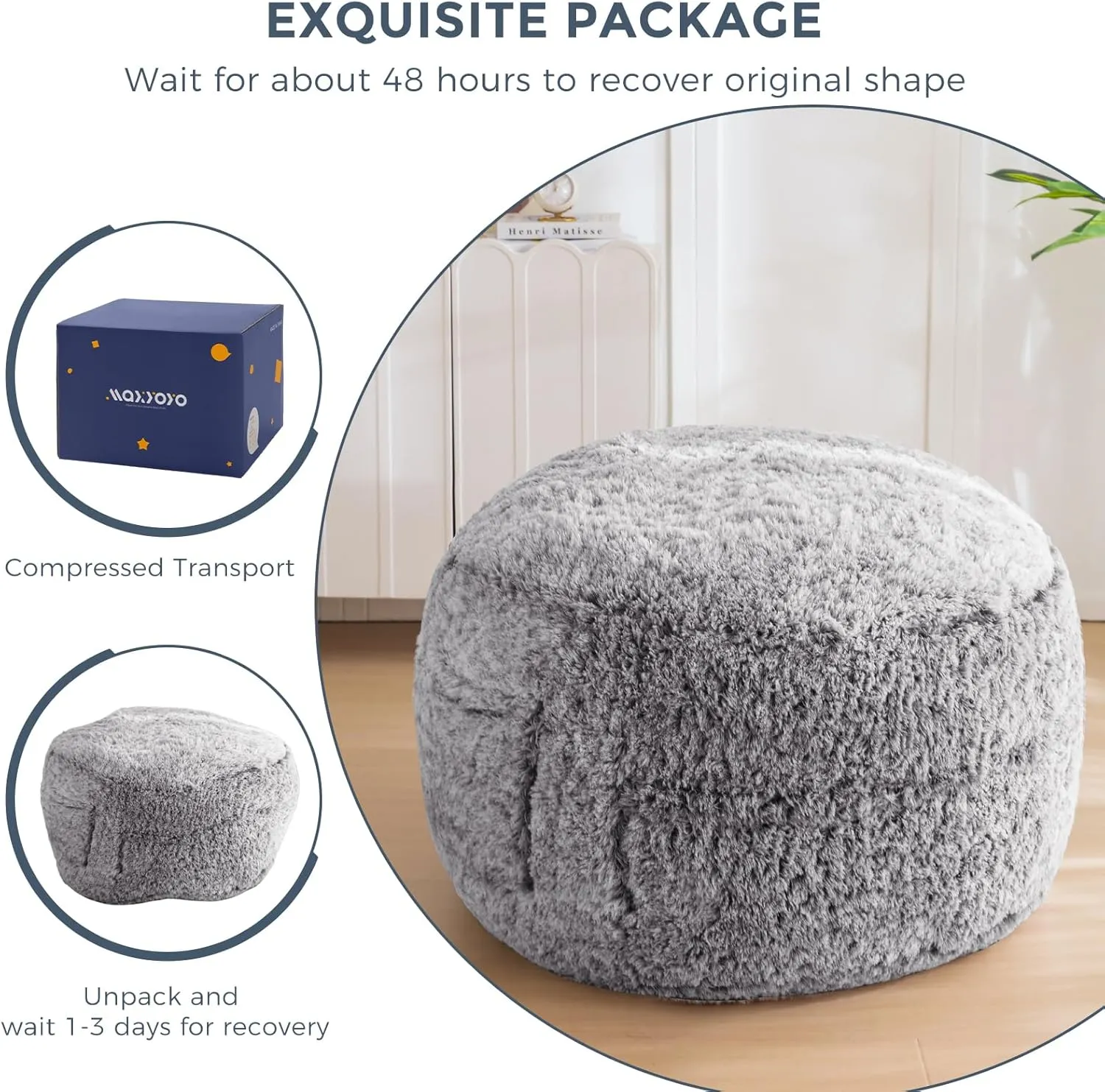 MAXYOYO Bean Bag Chair for Adults, Large 3 ft Bean Bag Chair with Foam Filling, Ultra Soft Fur Lazy Sofa for Living Room Bedroom, Machine Washable Cover
