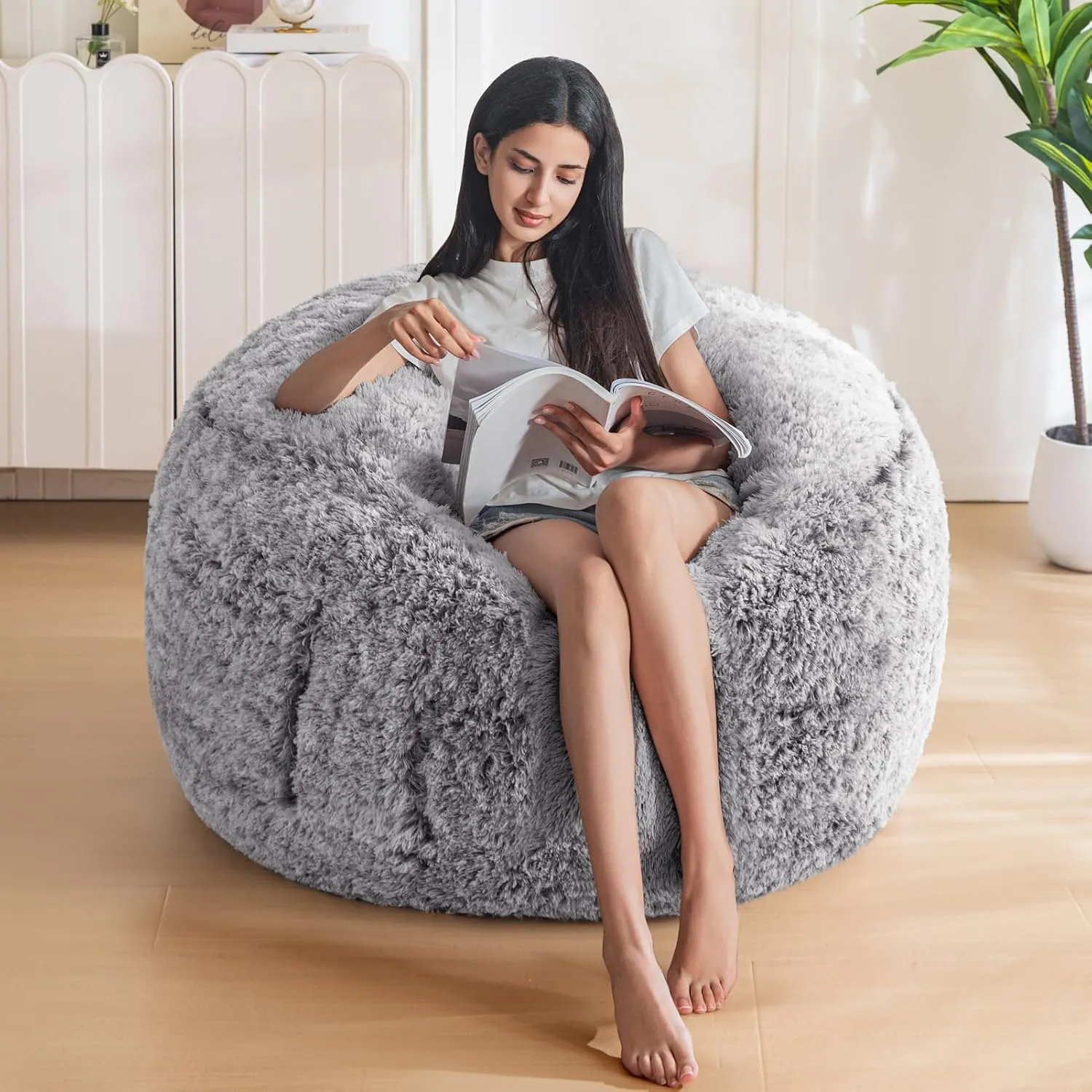 MAXYOYO Bean Bag Chair for Adults, Large 3 ft Bean Bag Chair with Foam Filling, Ultra Soft Fur Lazy Sofa for Living Room Bedroom, Machine Washable Cover