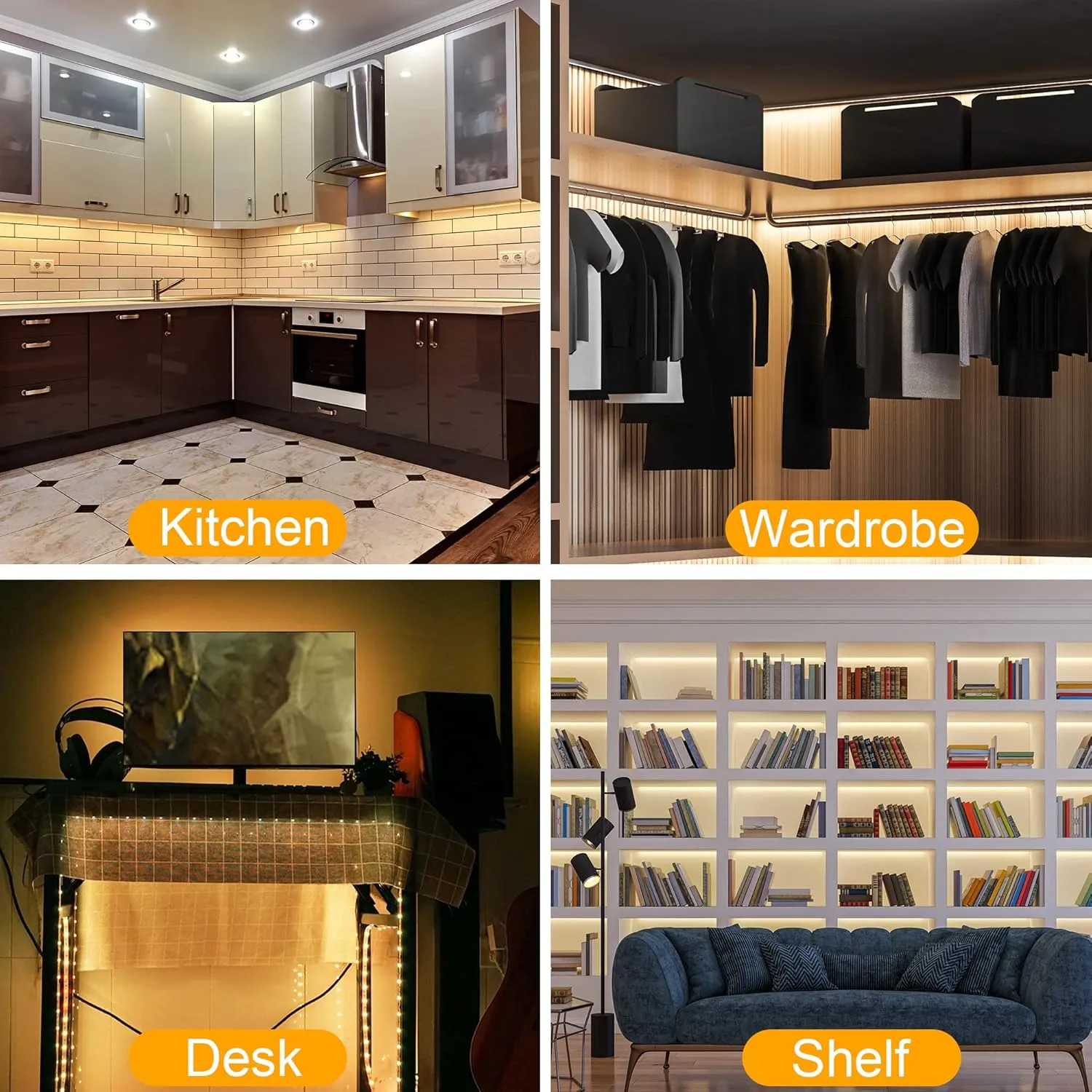 maylit Under Cabinet Lights Plug in, 6 Pcs 12 Inch Ultra Thin Under Cabinet Lighting, Super Bright Warm White Under Counter Lights for Kitchen, Dimmable Light for Cabinet, Counter, Workbench, Desk