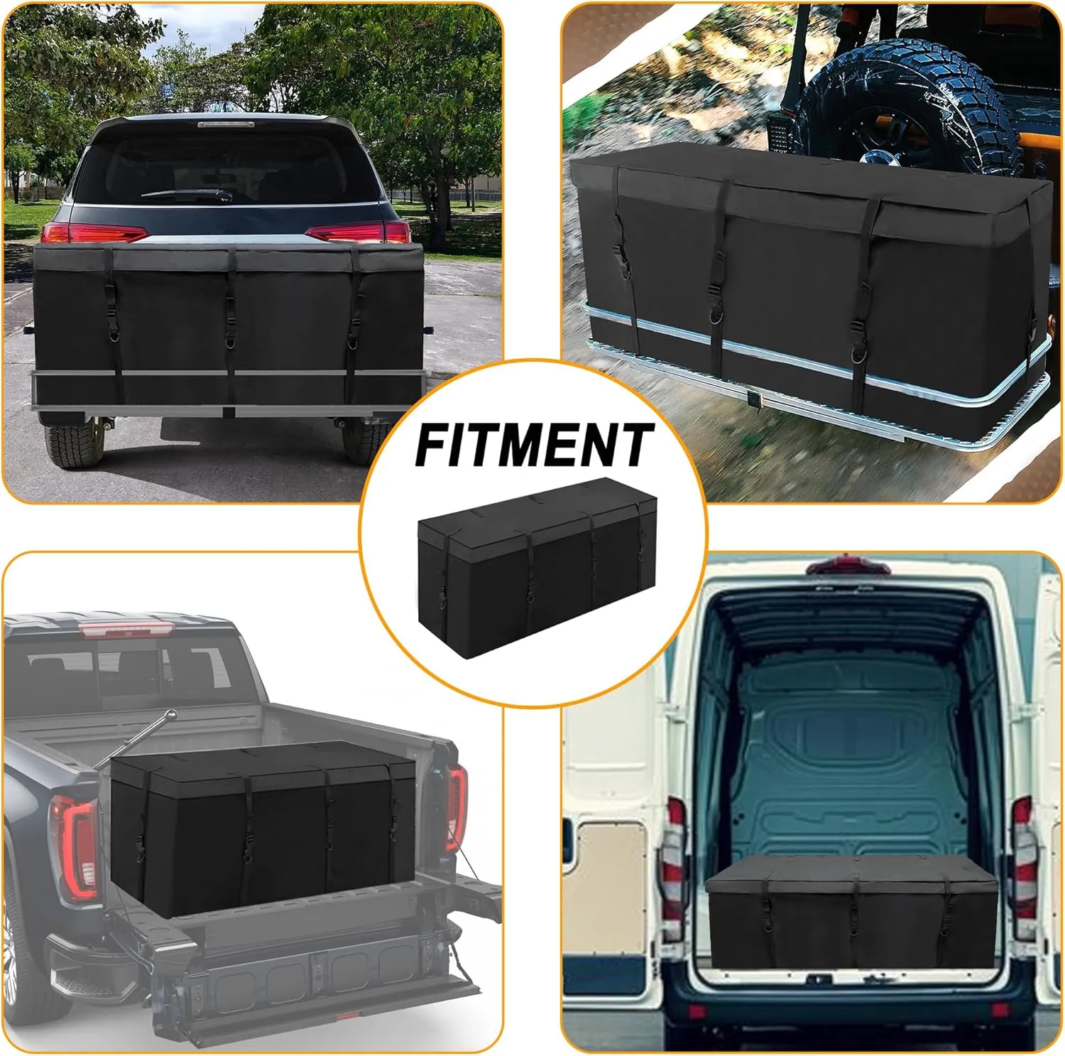 MDSTOP Hitch Cargo Carrier Bag, Waterproof Cargo Bag, 12.5 Cu Ft 53"x20"x20" Rainproof Vehicle Soft-Shell Carriers, with 8 Reinforced Straps for Vans Truck Pickup (Black, 12.5 cu. ft 53"x20"x20")