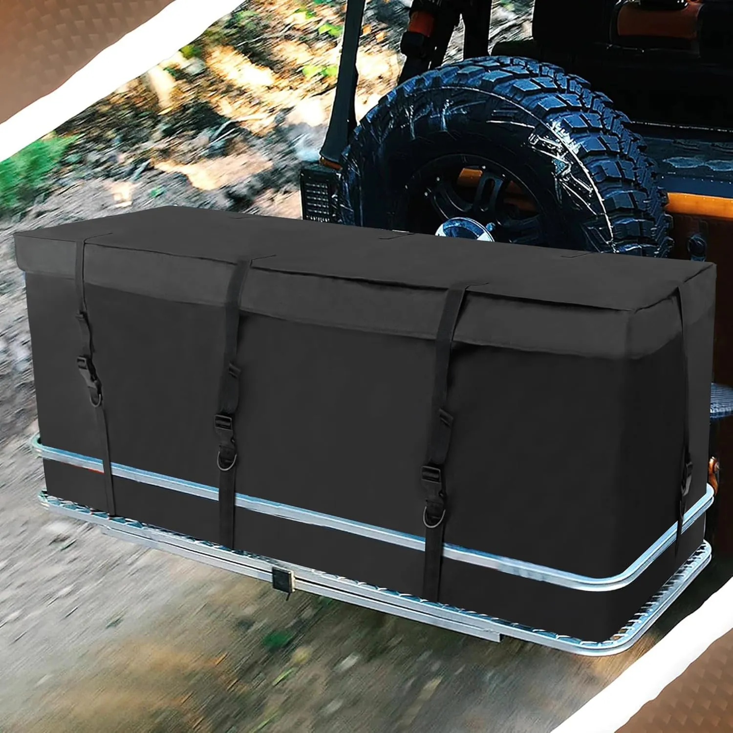 MDSTOP Hitch Cargo Carrier Bag, Waterproof Cargo Bag, 12.5 Cu Ft 53"x20"x20" Rainproof Vehicle Soft-Shell Carriers, with 8 Reinforced Straps for Vans Truck Pickup (Black, 12.5 cu. ft 53"x20"x20")